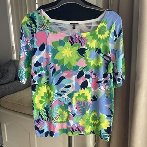 Talbots Womens Size M Short Sleeve Floral Sweater Top
